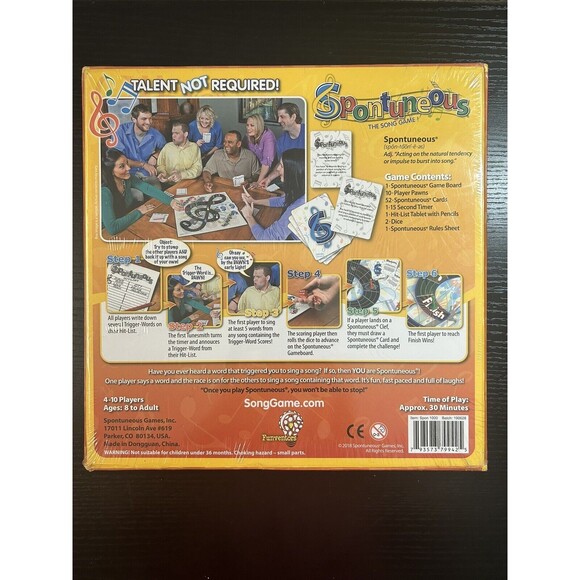 SPONTANEOUS The Board Game of LYRICS and Songs MUSIC LOVERS  NEW SEALED - Picture 2 of 3